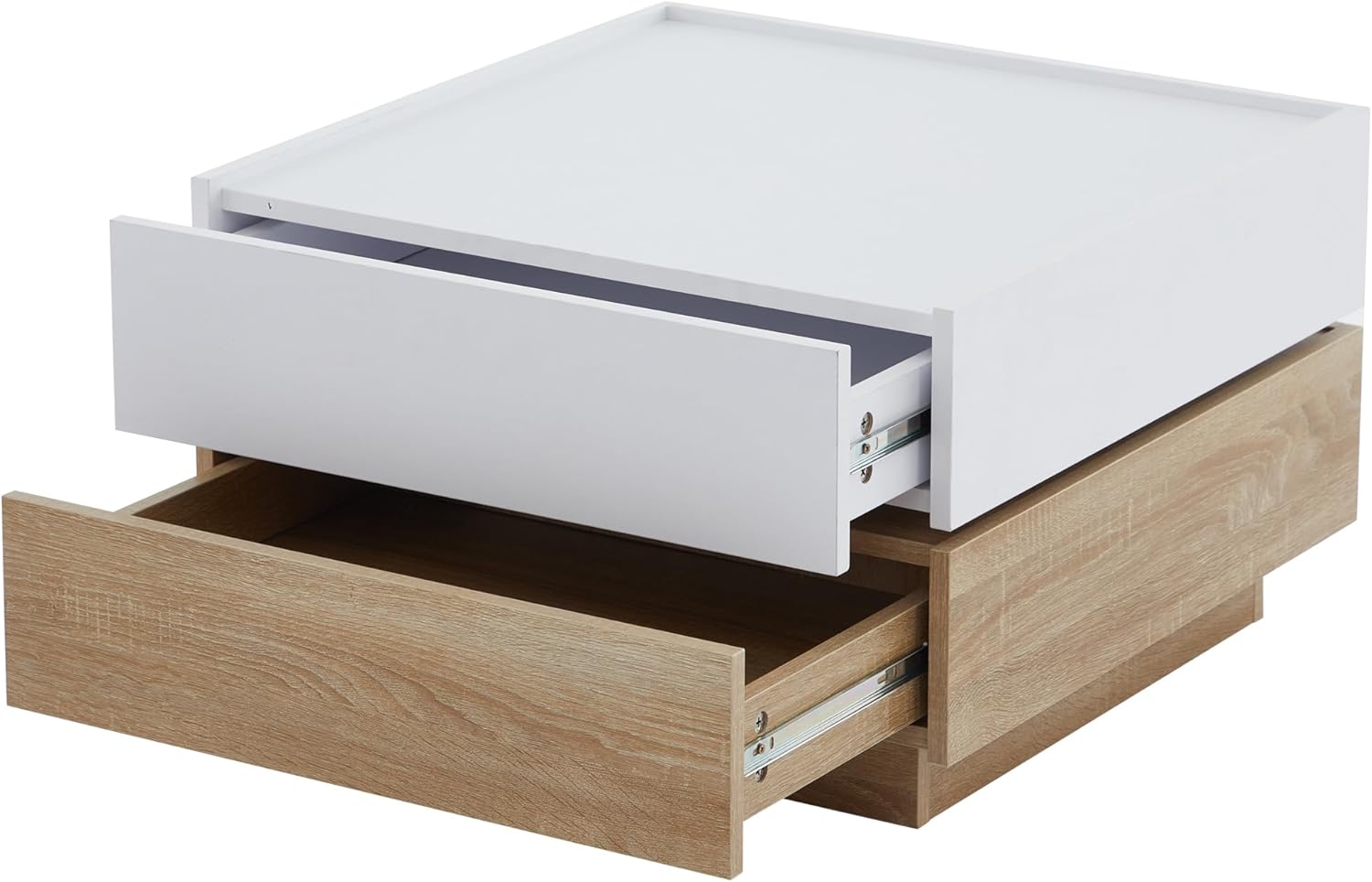 Merax Couchtisch quadratische, Moderner 360° drehbare Wohnzimmertisch mit 2 Schubladen, kreativer Sofatisch Kaffeetisch Beistelltisch Mitteltisch für Wohnzimmer Büro Schlafzimmer, Weiß & Walnuss — Ansicht 4