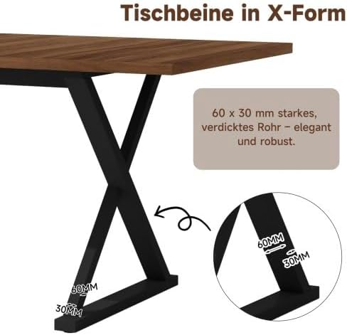 Merax Esstisch 180x90 cm, Moderner Dining Table mit Metallbeinen, Platz für 6–8 Personen, Robuster Küchentisch, Walnussholzfarbe + Schwarz – Ideal für Esszimmer & Küche — Ansicht 3