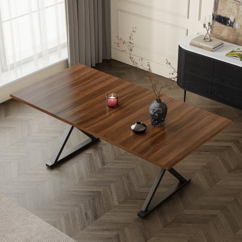 Merax Esstisch 180x90 cm, Moderner Dining Table mit Metallbeinen, Platz für 6–8 Personen, Robuster Küchentisch, Walnussholzfarbe + Schwarz – Ideal für Esszimmer & Küche — Ansicht 6