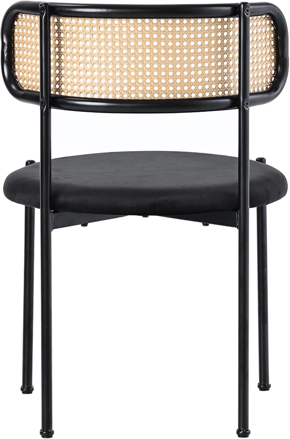 Merax Esszimmerstühle 4er Set, Moderner Küchenstühle mit Rattan Rückenlehne, Essstühle mit Vier Stützbeinen aus Metall, Samt, Schwarz — Ansicht 5