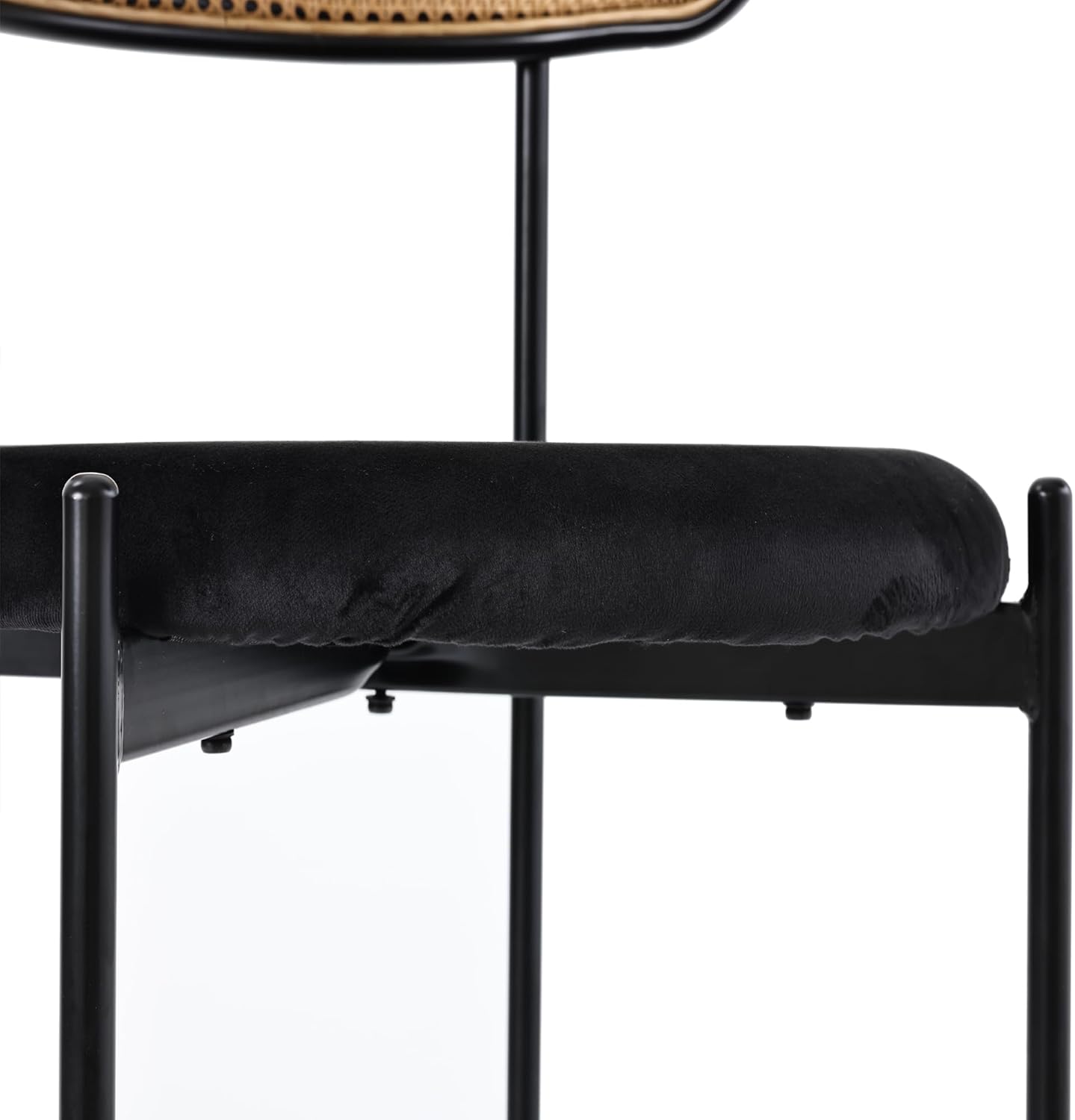 Merax Esszimmerstühle 4er Set, Moderner Küchenstühle mit Rattan Rückenlehne, Essstühle mit Vier Stützbeinen aus Metall, Samt, Schwarz — Ansicht 6