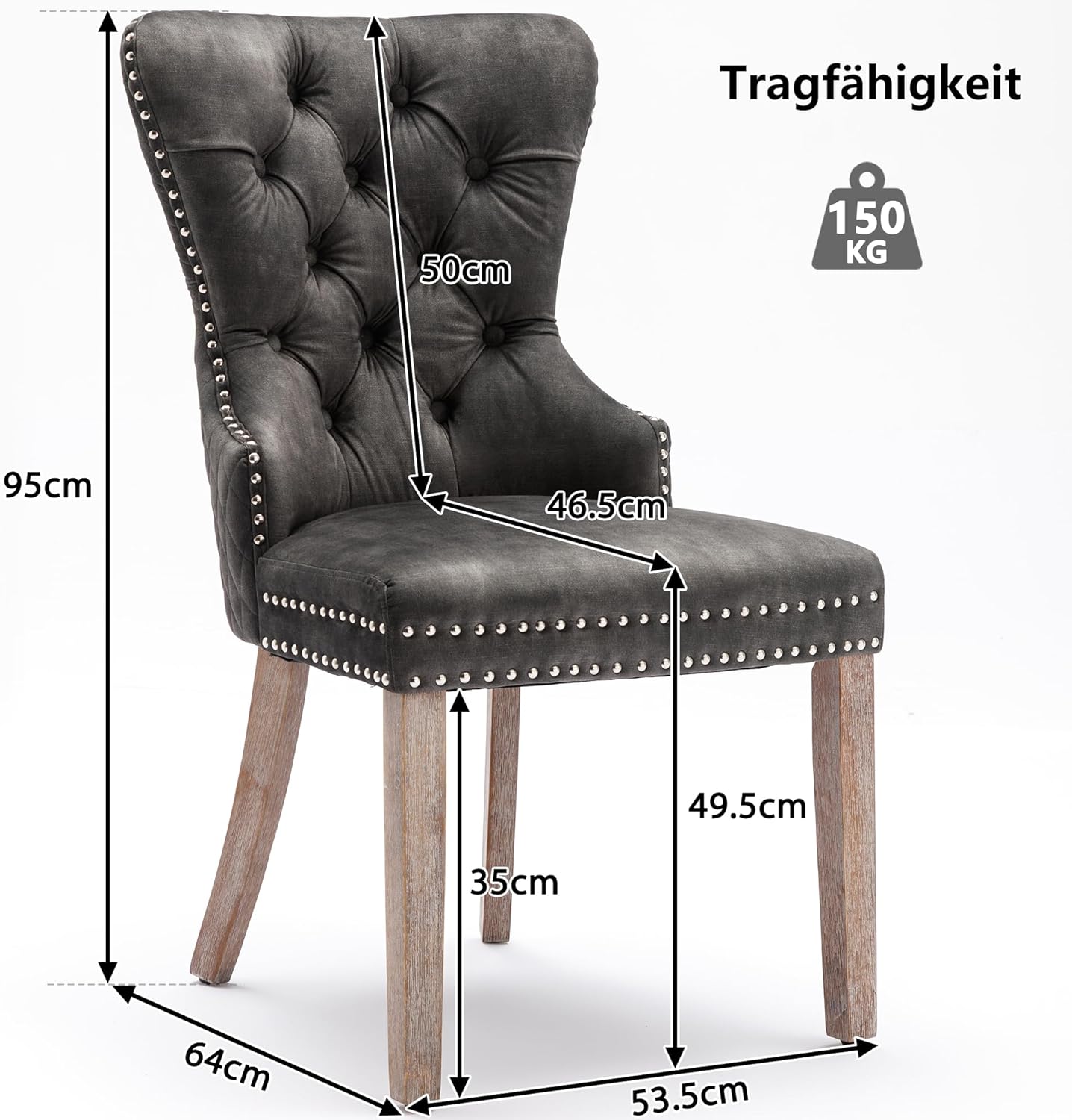 Merax Esszimmerstühle 6er-Set, Küchenstuhl, Polsterstuhl, Dining Chair, Moderne Stuhl aus Samt, Gestell aus Massivholz, Armlehnenstuhl für Esszimmer Wohnzimmer, mit Samtbezug, Grau — Ansicht 2