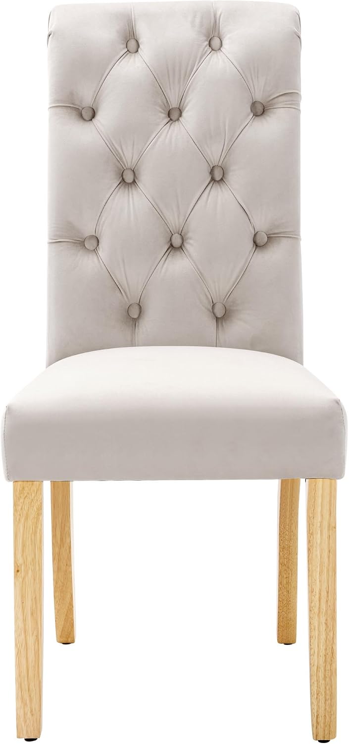 Merax Esszimmerstuhl 2er Set, Moderne Polsterstuhl mit hoher Rückenlehne, bequemer Wohnzimmerstuhl aus Samt, ergonomischer Stuhl mit Eichenbeinen, für Wohnzimmer, Schlafzimmer, Braun und Holzfarbe — Ansicht 4