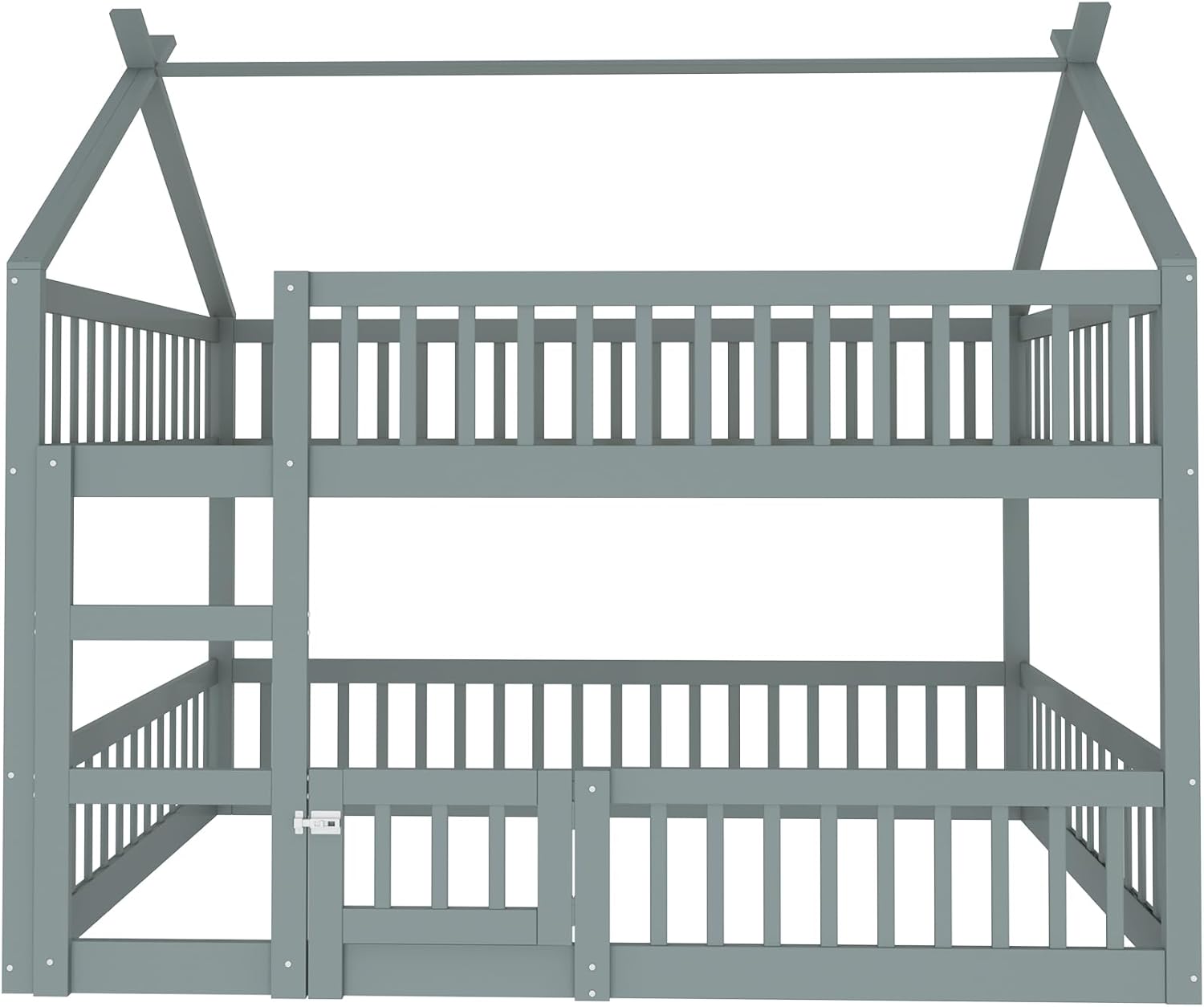 Merax Etagenbett 140 x 200 cm, multifunktionales Etagenbett für Kinder, Hütte mit Treppe, Massivholz, Grau (ohne Matratze) — Ansicht 6