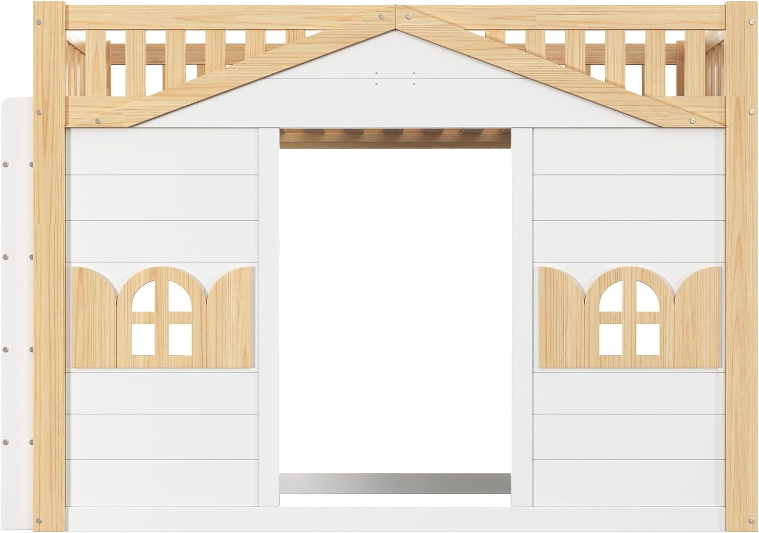 Merax Etagenbett Hausbett 90x200 cm mit Fenster-Form, umbaubar – Weiß+Natur (Ohne Matratze, Kein Schreibtisch) — Ansicht 6