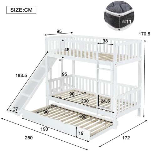 Merax Etagenbett mit Rollbett, Kinderbett mit Rutsche, Fallschutzgitter, Regalen und Stabiler Leiter – Weiß, 90x200/190cm, Platzsparend & Sicher — Ansicht 2
