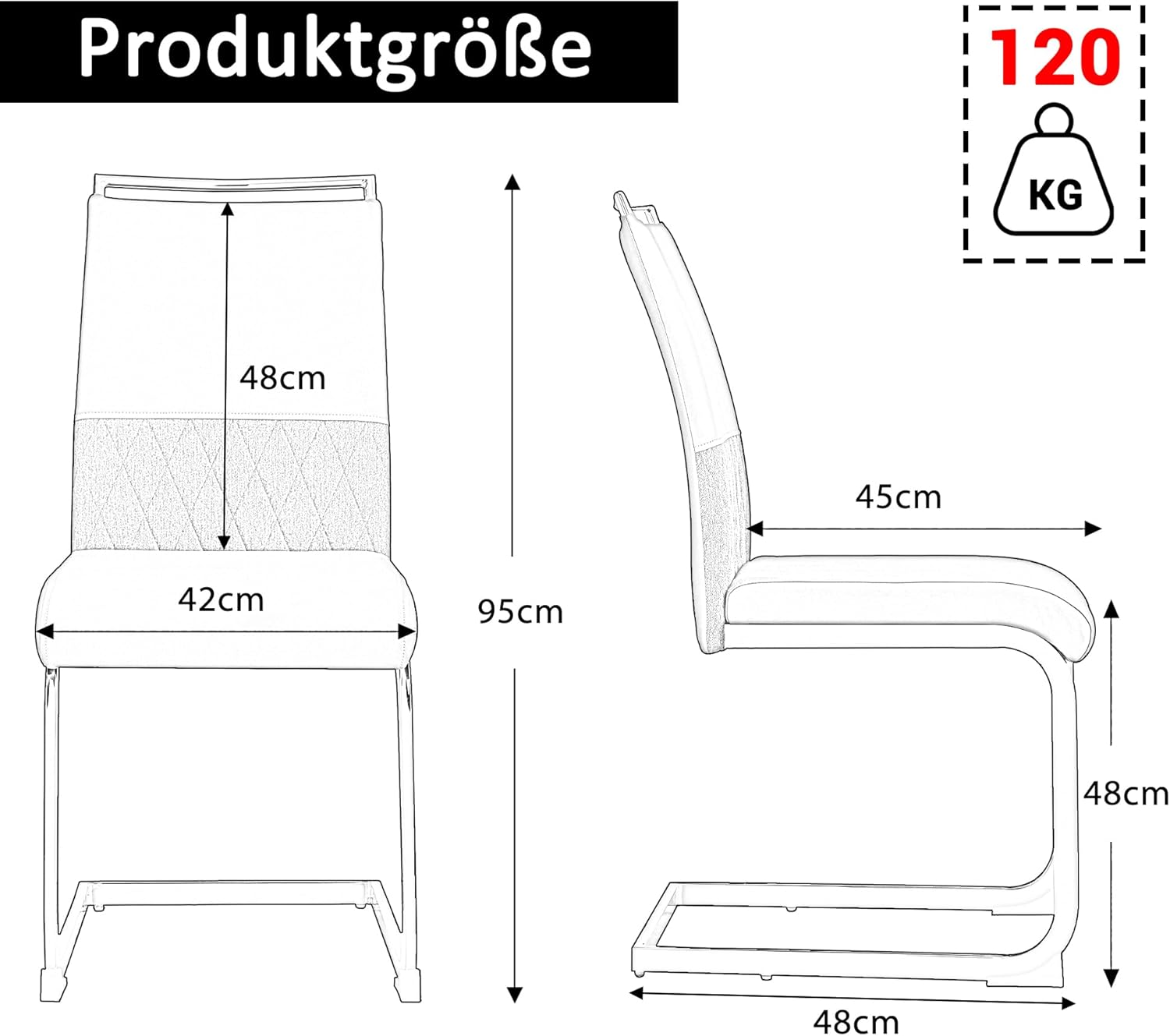 Merax Freischwinger Schwingstuhl 6er Set, Esszimmerstühle mit hoher Rückenlehne aus PU Kunstleder und Leinen, Metallgestell, Moderner Küchenstuhl, Polsterstuhl für Wohnzimmer Konferenzraum, Weiß — Ansicht 2