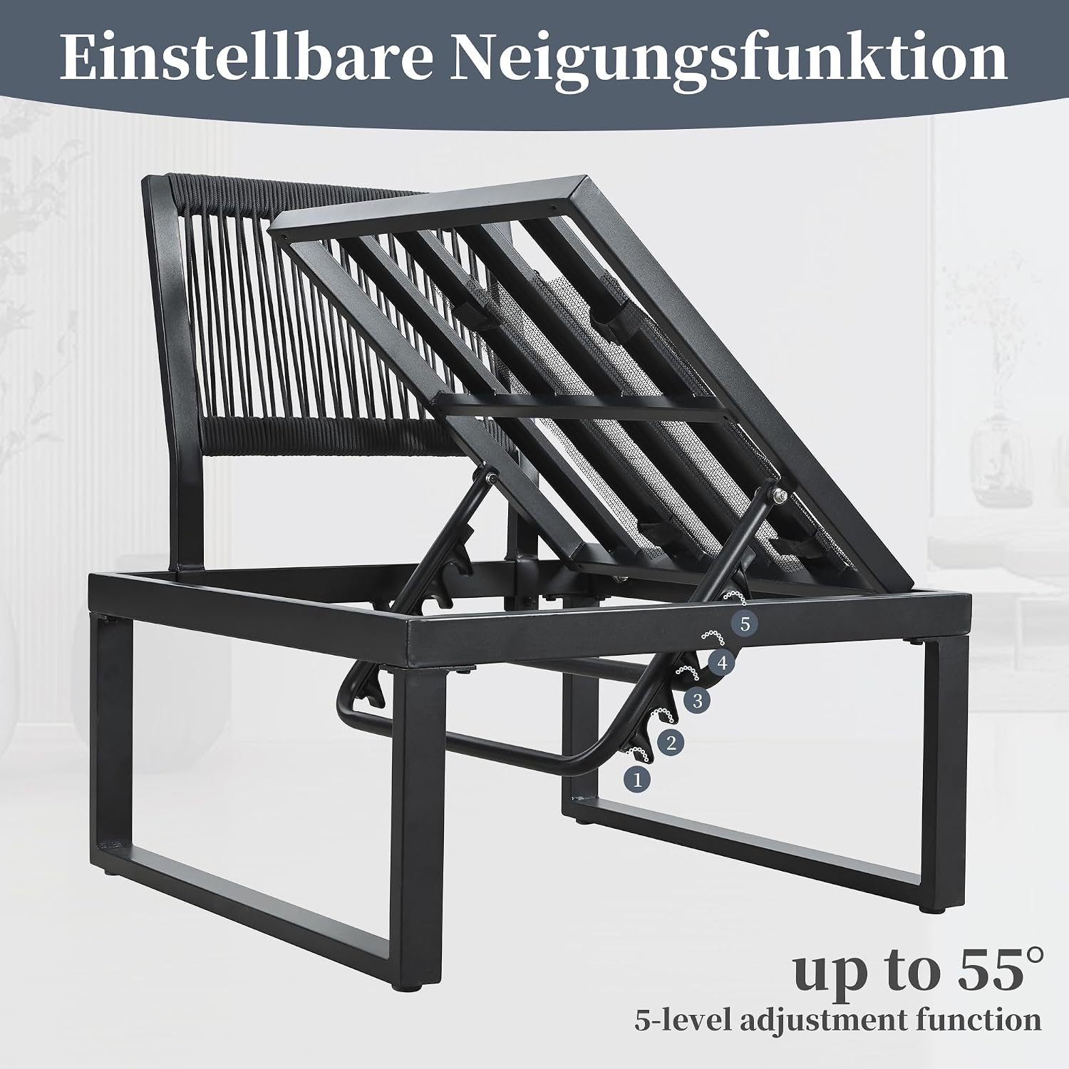 Merax Garten Essgruppe Lounge mit Eckstellung, Gartenmöbel Set mit Esstisch 105x70 cm, Rückenlehne 5-stufig bis 55°, Loungemöbel Outdoor aus verzinktem Stahl & WPC Tischplatte, Grau Schwarz — Ansicht 4