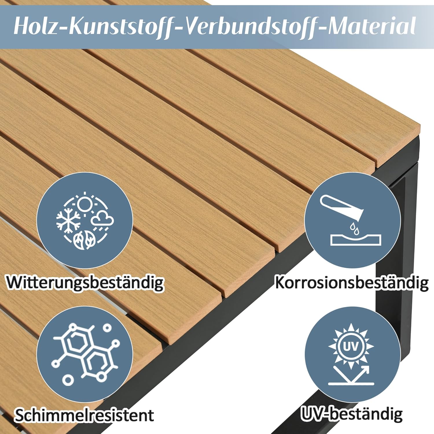 Merax Garten Essgruppe Lounge mit Eckstellung, Gartenmöbel Set mit Esstisch 105x70 cm, Rückenlehne 5-stufig bis 55°, Loungemöbel Outdoor aus verzinktem Stahl & WPC Tischplatte, Grau Schwarz — Ansicht 6