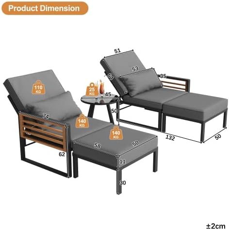 Merax Garten-Lounge-Set für 2-4 Personen, Doppel-Liege & Outdoor Daybed mit Verstellbarer Rückenlehne, Inkl. Rücken- und Sitzkissen, Modular und Flexibel — Ansicht 2