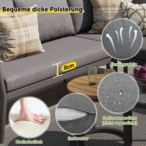 Merax Gartenmöbel Set 6-teilig für 5-6 Personen – Flexibles Gartenlounge Set mit Verstellbaren Füßen, Wasserabweisenden Kissen und Modularer Sitzgruppe für Balkon Terrasse, Grau — Ansicht 4