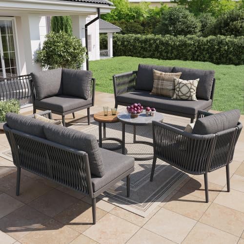 Merax Gartenmöbel Set 6-teilig für 5-6 Personen – Flexibles Gartenlounge Set mit Verstellbaren Füßen, Wasserabweisenden Kissen und Modularer Sitzgruppe für Balkon Terrasse, Grau — Ansicht 6