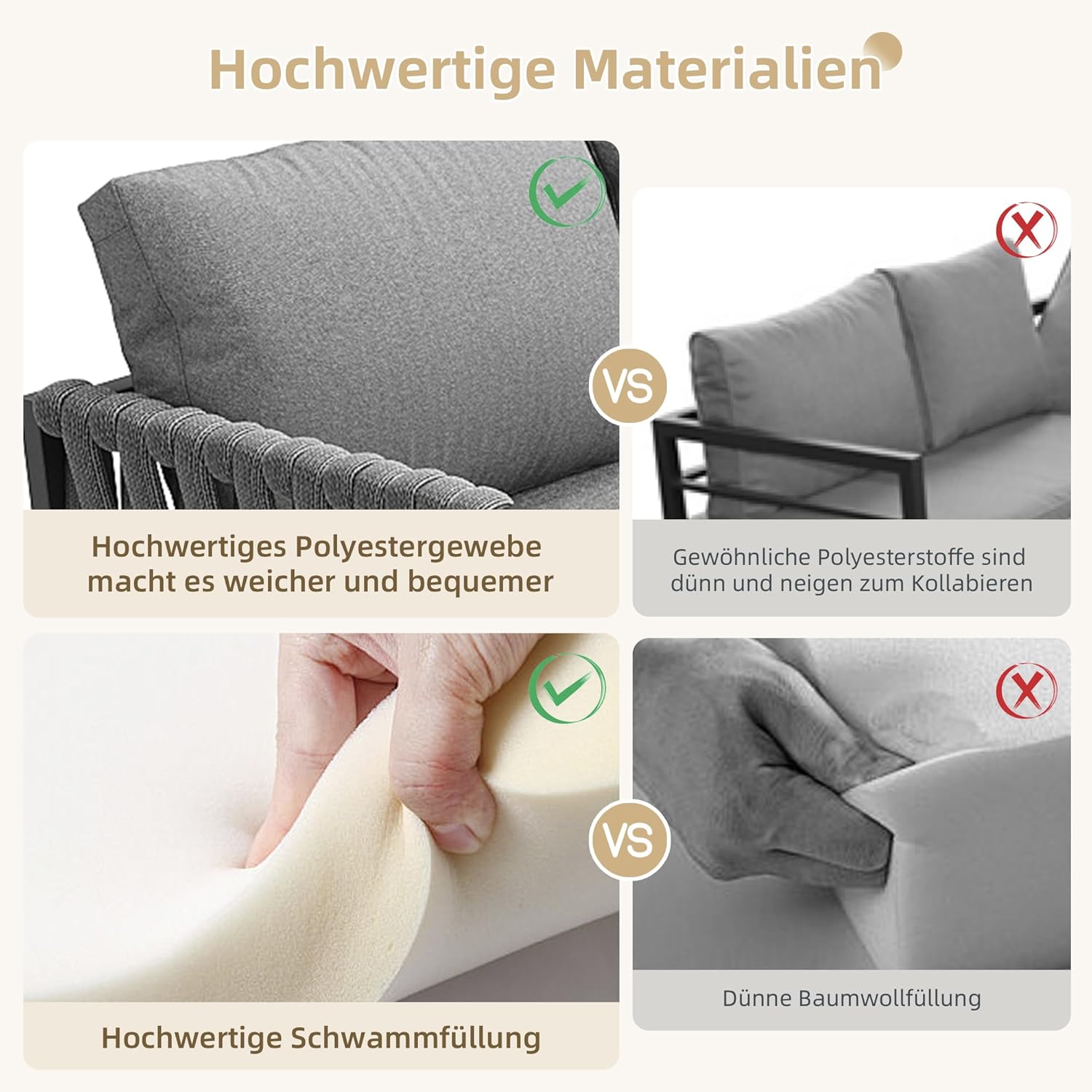 Merax Gartenmöbel Set 8-9 Personen, Sitzgruppe Gartenlounge Set mit Kissen & Tisch, Outdoor Ecksofa-Set aus verzinktem Eisen, handgeflochten dickem Seil, Essgruppe für Garten Balkon Terrasse, Grau — Ansicht 6
