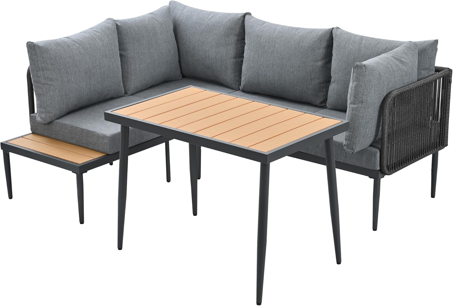 Merax Gartenmöbel Set, Balkonmöbel aus Verzinktes Stahlrohr, Terrassenmöbel mit Esstisch, Tischplatte aus Kunststoffholz, für Terrasse, Garten und Balkon, Grau — Ansicht 6