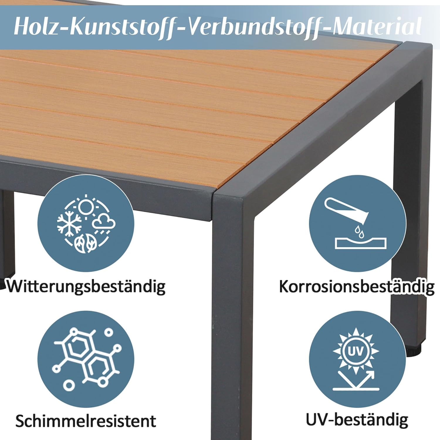Merax Gartenmöbel Set, Balkonmöbel mit aus Verzinktes Stahlrohr, Terrassenmöbel mit Beistelltisch und Couchtisch, Tischplatte aus Kunststoffholz, Grau und Schwarz — Ansicht 5