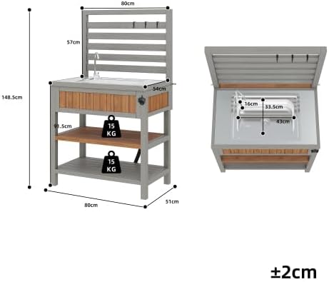 Merax Gartenschrank mit Wasserbecken & Wasserhahn – Wetterfester Geräteschrank mit großer Edelstahl-Arbeitsfläche, Schublade & integriertem Flaschenöffner, Outdoor-Küchenschrank — Ansicht 2