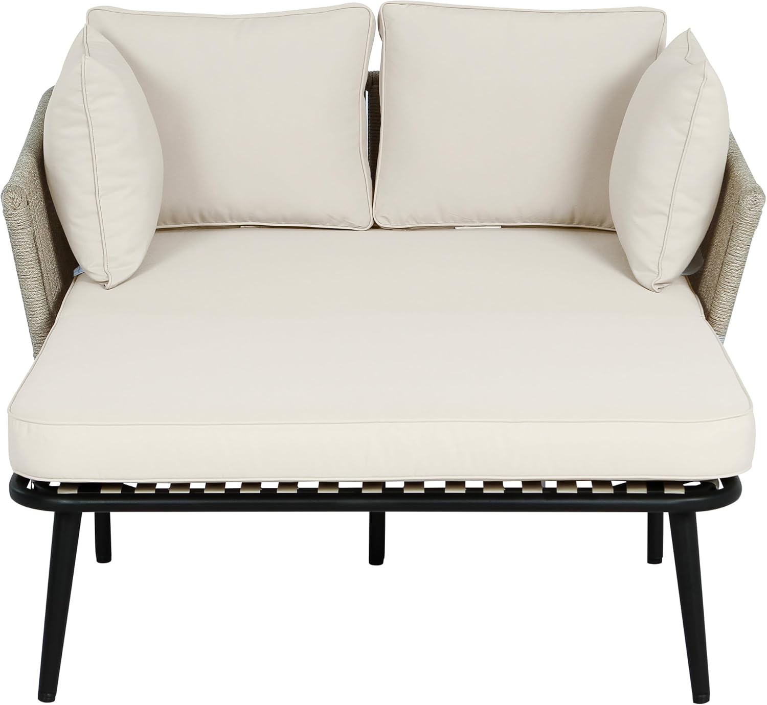 Merax Gartensofa, Outdoor Sonnenliege mit 2 Kissen und 2 Polster, Gartenlounge mit Abnehmbar und Waschbar Kissen für Balkon Terrasse, Garten, Khaki — Ansicht 5