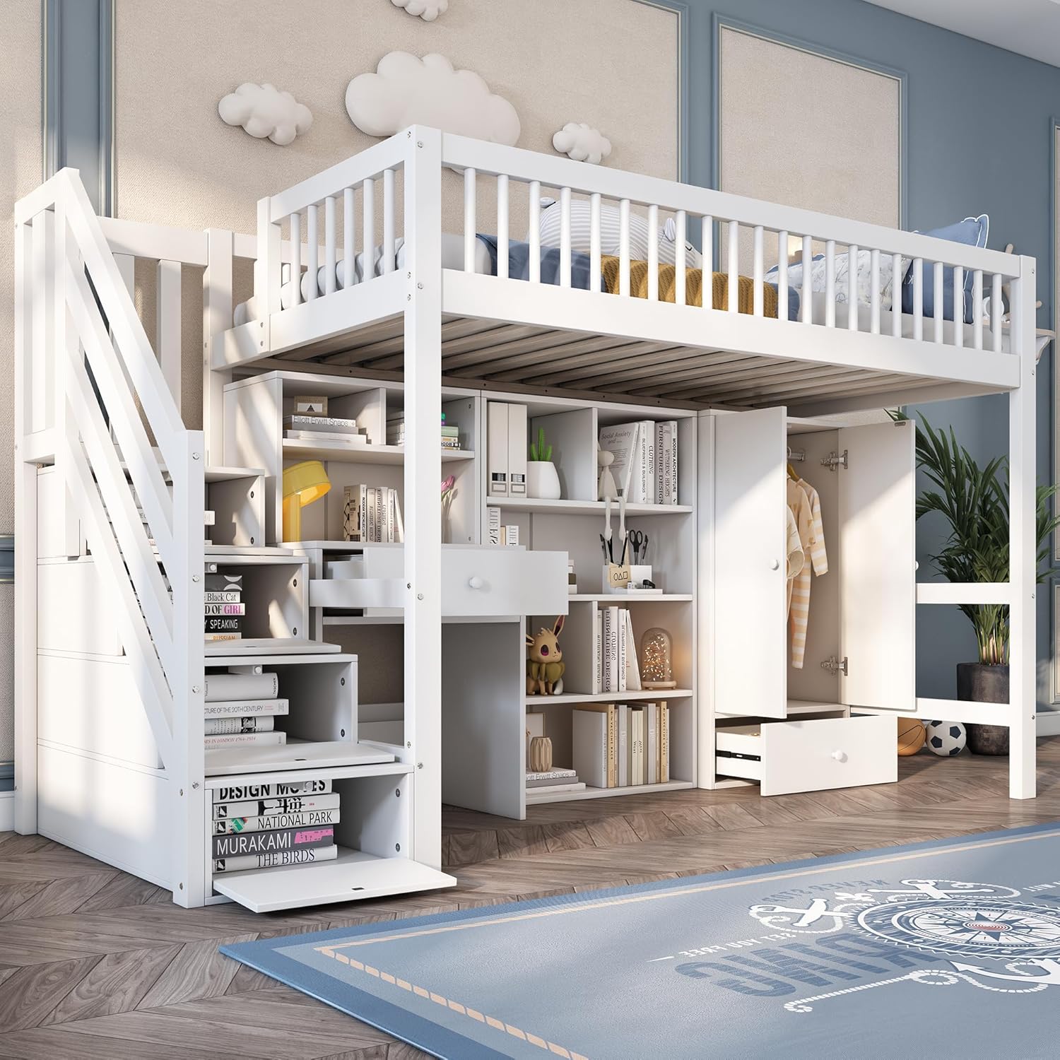 Merax Kinderbett Hochbett 90x200cm, mit Treppe S