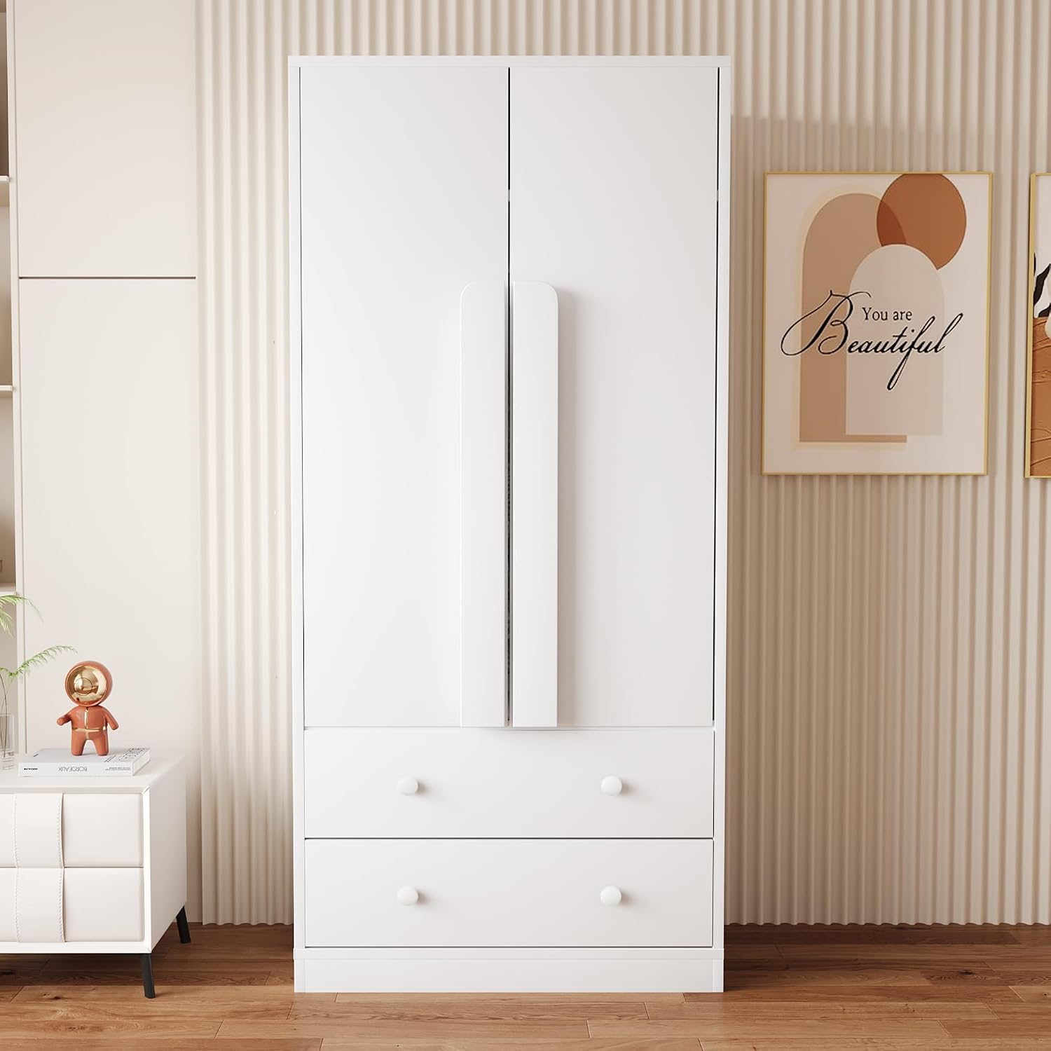 Merax Kleiderschrank 70L x 40B x 170H cm, Multifonctionnel Kleiderschränke mit Schubladen und Ablagefächern, Weiß