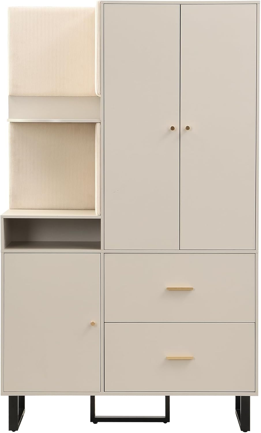 Merax Kompaktgarderobe 110x186x38 cm, mit Regal & Schubladen, Flurgarderobe Dielenschrank Kleiderschrank mit Türen, Schuhschrank & Ablageflächen, Moderne Garderobe für Diele & Flur, Graubeige — Ansicht 4