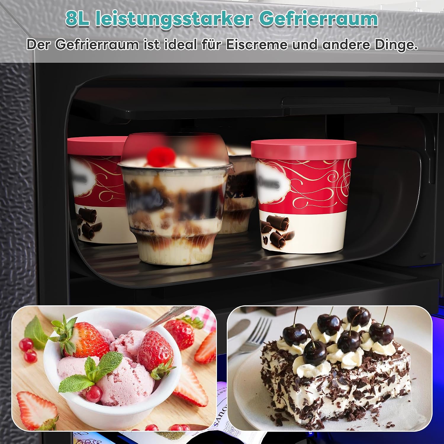Merax Kühlschrank 128L, Freistehend Getränkekühler mit 120L-Kühlschrank + 8L-Gefrierschrank, mit LED-Innenbeleuchtung und Verstellbare Einlegeböden, Superleise für Restaurant, Bar, Getränke und Bier — Ansicht 6