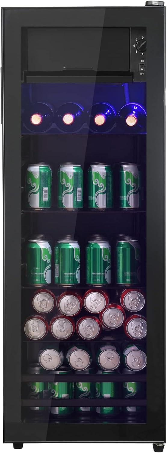 Merax Kühlschrank 128L reistehender Getränkekühler,8L-Gefrierschrank+120L-Kühlschrank,fasst 94 Dosen Limonade,Geräuscharmer Betrieb,Kompressorkühlsystem, energieeffizient,verstellbare Einlegeböden — Ansicht 2