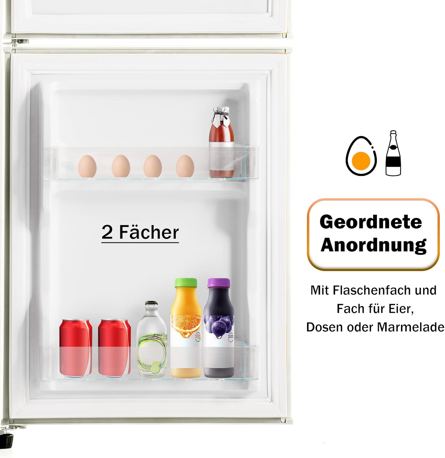 Merax Kühlschrank mit Gefrierfach, Kühl-Gefrierkombination, 60 Liter Doppeltür Kühlschrank, 22L Gefrierschrank, 45dB, LED, Gemüsefach, Türablagen, Retro-Griff, für Familie, Büro, Restaurant, Cremeweiß — Ansicht 5