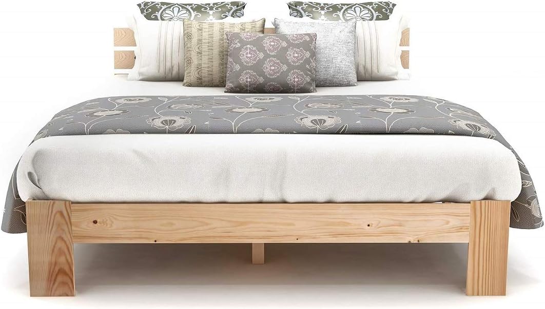 Merax Massivholzbett Holzbett Doppelbett, Bettrahmen aus Holz mit Kopfteil und Lattenrost, 140 x 200 cm, Holzlattenunterstützung, Stauraum unter dem Bett, Schlafzimmermöbel, Eichefarbig — Ansicht 6