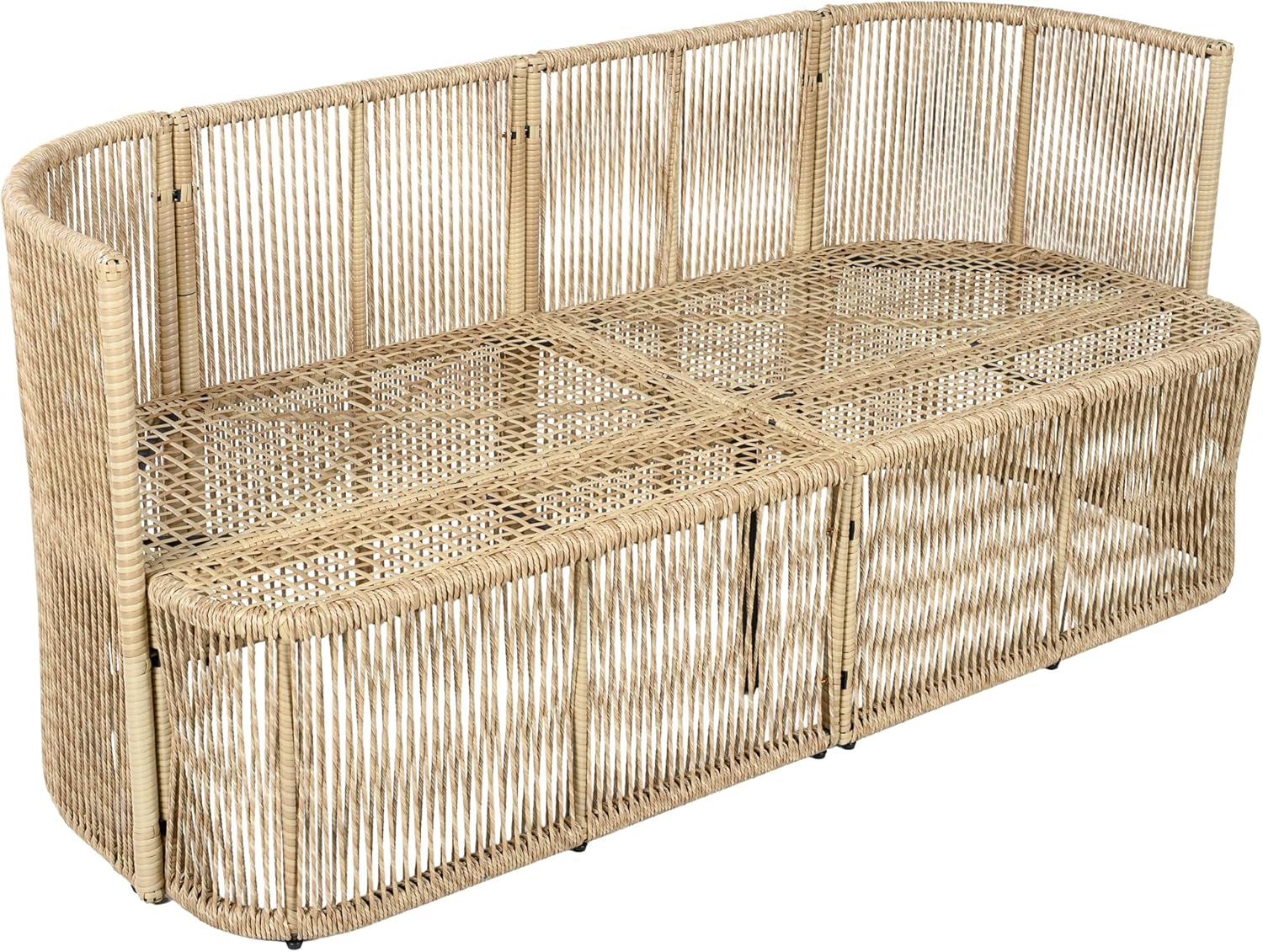 Merax PE Rattan Gartenmöbel Set, mit 3-Sitzer Sofa, 2 Sesseln und Glastisch, Outdoor Lounge Set mit 8 cm Sitzkissen, Stahlrahmen, für Terrasse und Balkon, Beige und Schwarz — Ansicht 5