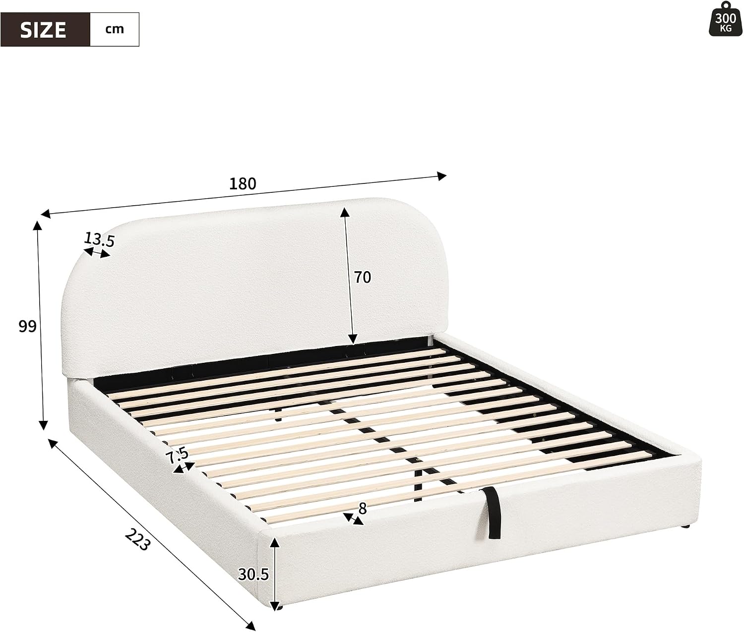 Merax Polsterbett 160x200 cm hydraulisches Stauraumbett mit Lattenrost, Bouclé Doppelbett mit Kopfteil, Bettkasten Funktionsbett, Bettgestell, Beige (Ohne Matratze) — Ansicht 2