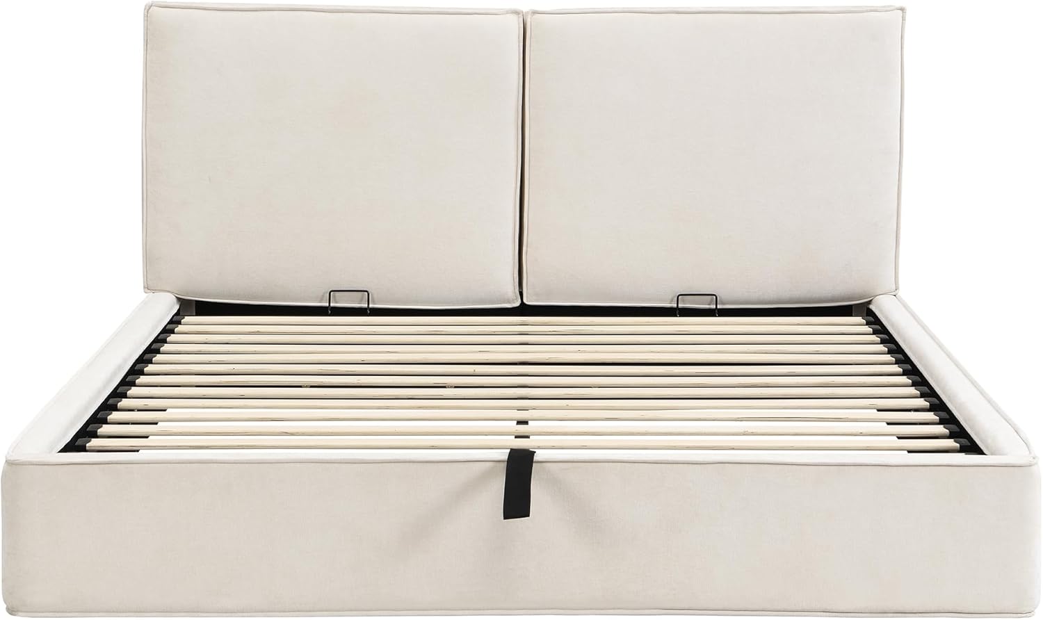 Merax Polsterbett 180x200 cm mit hydraulischem Stauraum, Doppelbett mit Lattenrost und Kopfteil, modernes Funktionsbett mit stabilem Rahmen und elegantem Design, Chenille-Stoff, Beige (ohne Matratze) — Ansicht 6