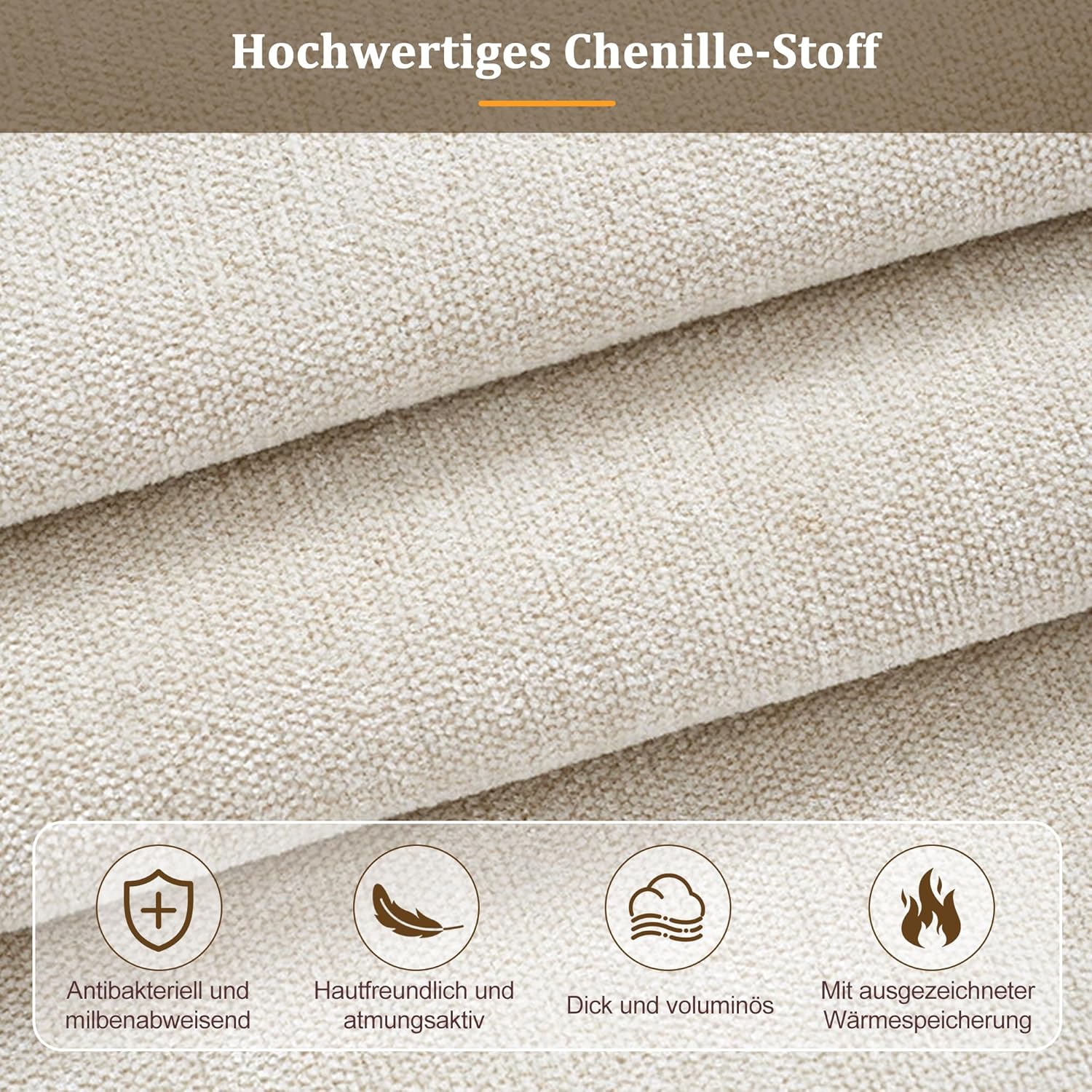 Merax Polsterbett Doppelbett 160x200 cm, mit hydraulischem Stauraum & Lattenrost, Chenille-Stoff, 13 cm Dickes gepolstertes Kopfteil (105 cm hoch), eingebaute Struktur, Beige (Ohne Matratze) — Ansicht 3