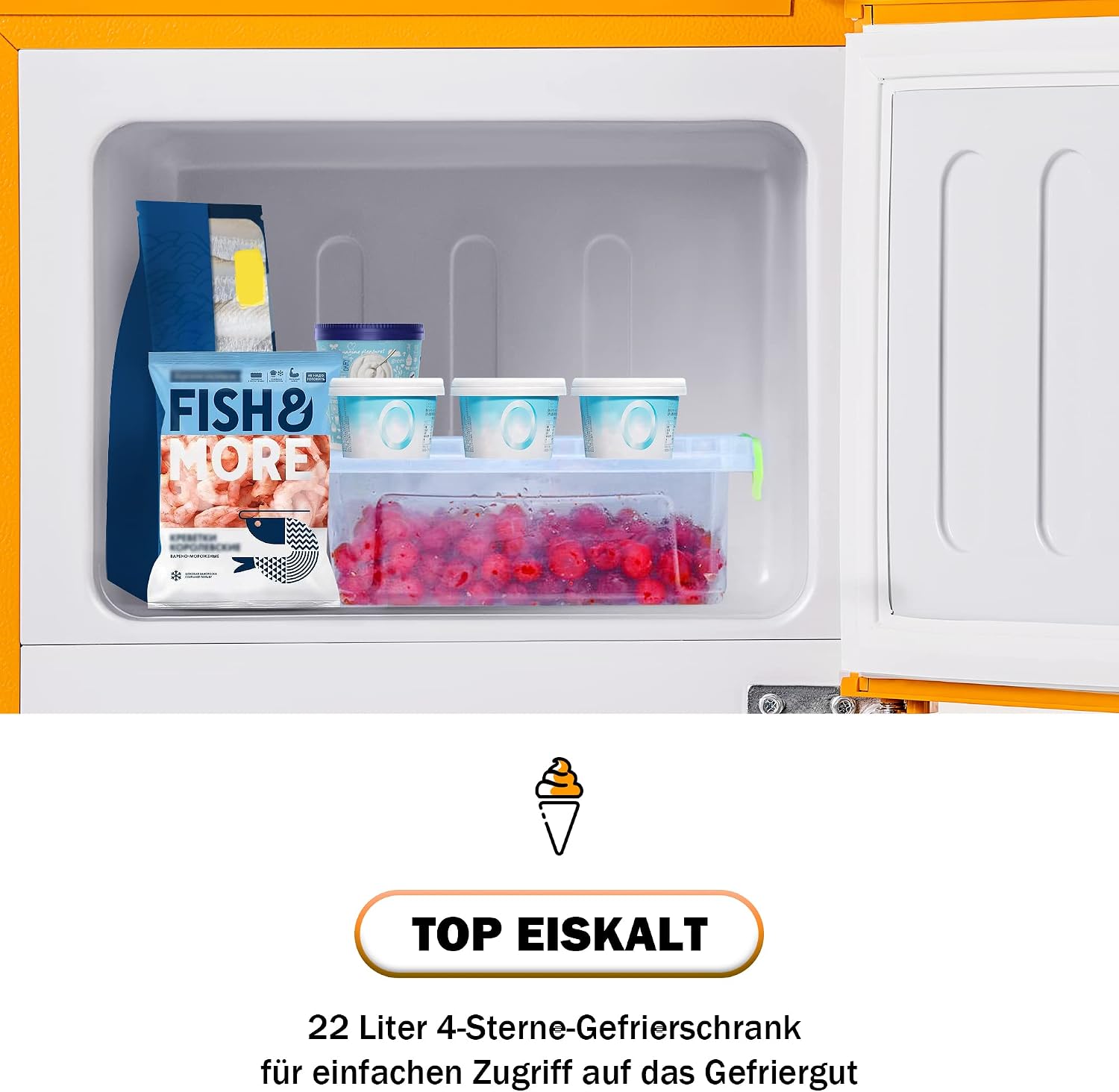 Merax Retro-Kühlschrank Gefrierkombination: Zweittürig, 86,8 cm hoch, 45,5 cm breit, 60 Liter Gesamtvolumen,Gelb — Ansicht 3