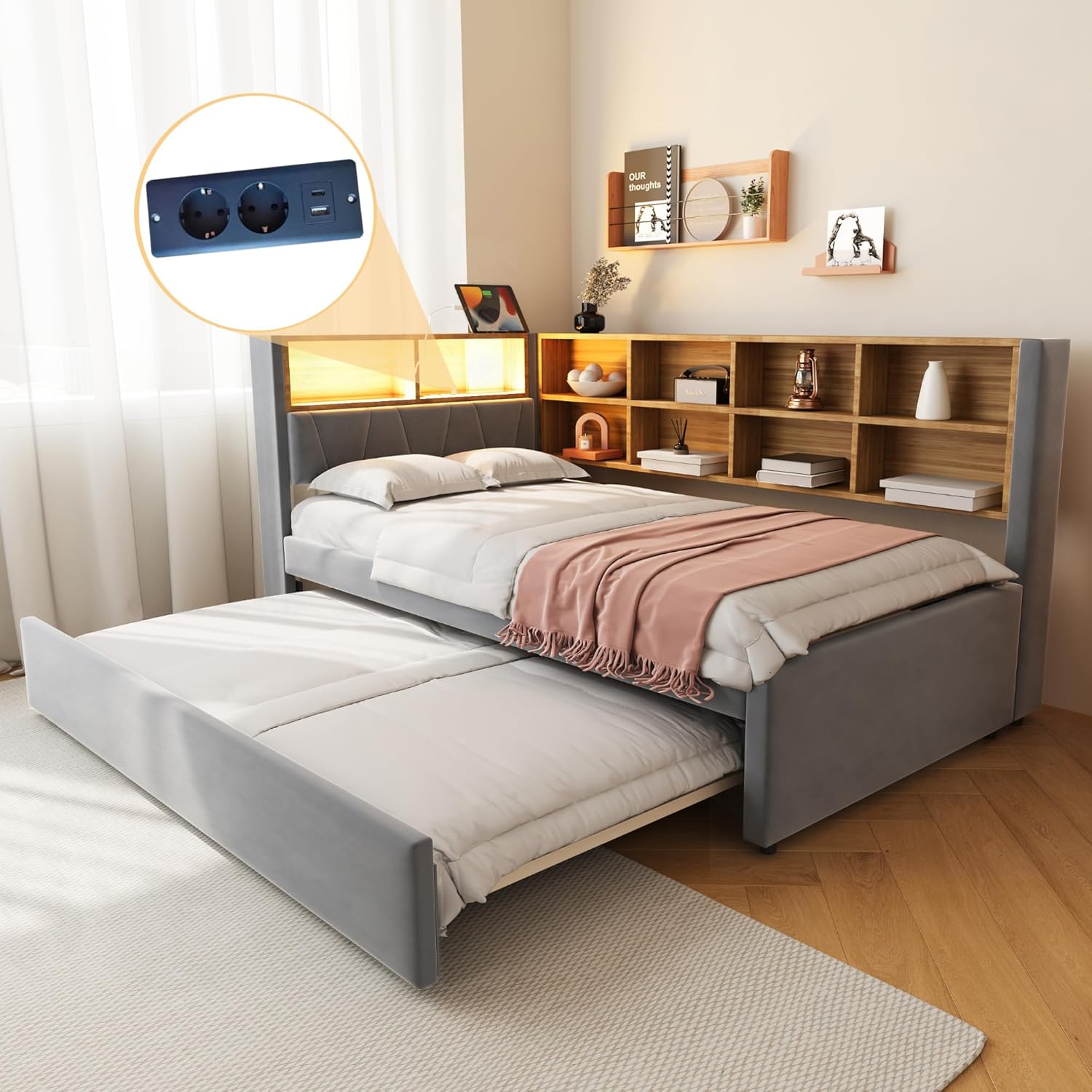 Merax Schlafsofa 90x200 cm, mit Ausziehbett 90x1