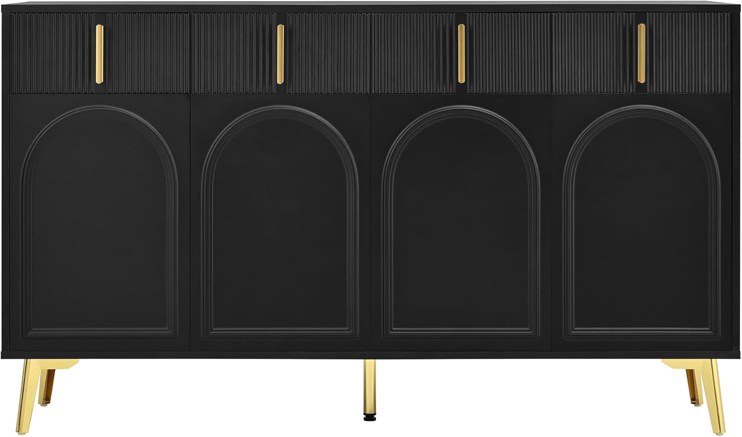 Merax Sideboard 160x38x82 cm, 4 Türen, 4 Schubladen, goldene Griffe & Beine, verstellbare Einlegeböden, herausnehmbares Laminat, Elegantes Wohnzimmer- & Esszimmermöbel, Schwarz — Ansicht 6