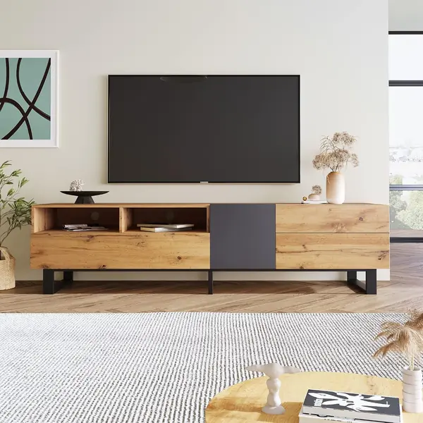 TV Lowboard 180 cm Schwarz Wildeiche