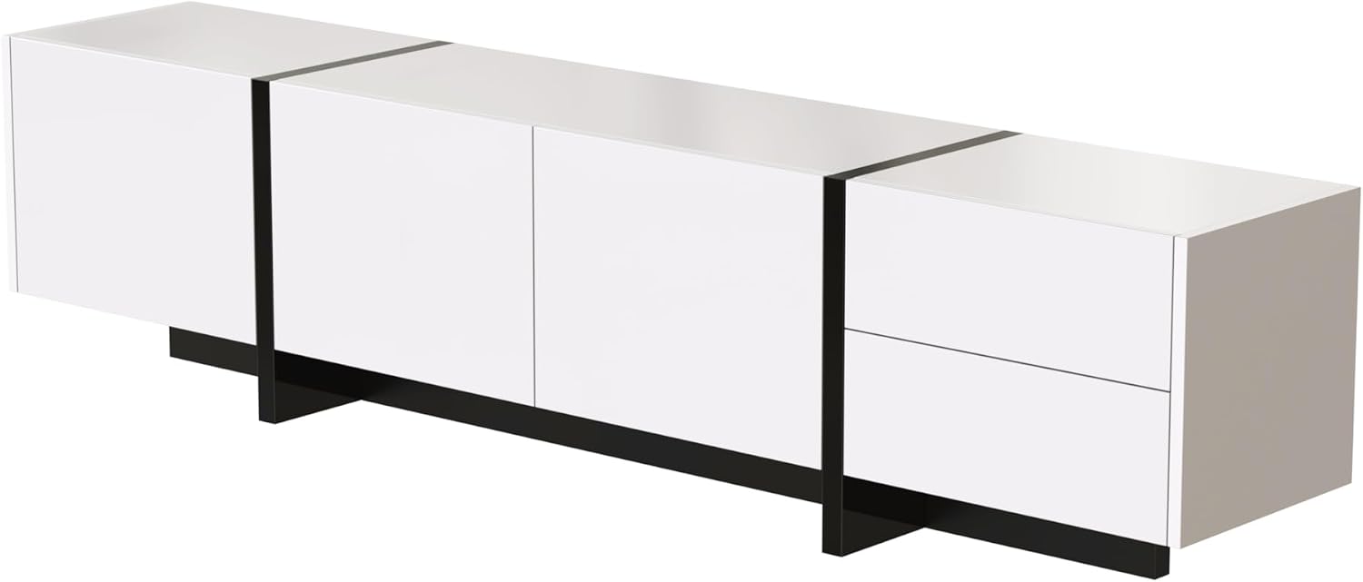 Merax TV Schrank, TV Lowboard mit Schubladen, Moderner Fernsehtisch mit Stauraum, TV Tisch für Wohnzimmer und Esszimmer, Weiß, 190 x 35 x 45 cm — Ansicht 4