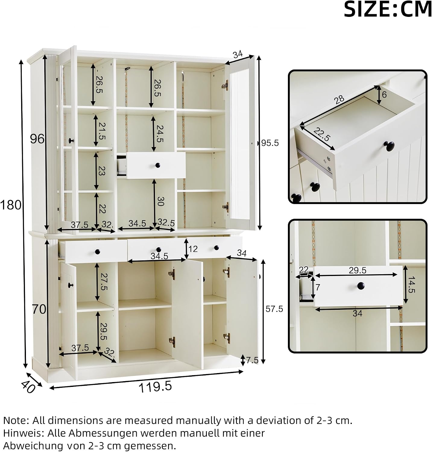 Merax Vitrinenschrank mit LED, Modern Bücherschrank Standvitrine mit Transparente Vitrine aus Acryl, 5 Türen 4 Schubladen, Offene Fächer, Highboard Sammlervitrine für Wohnzimmer Büro Esszimmer, Weiß — Ansicht 2