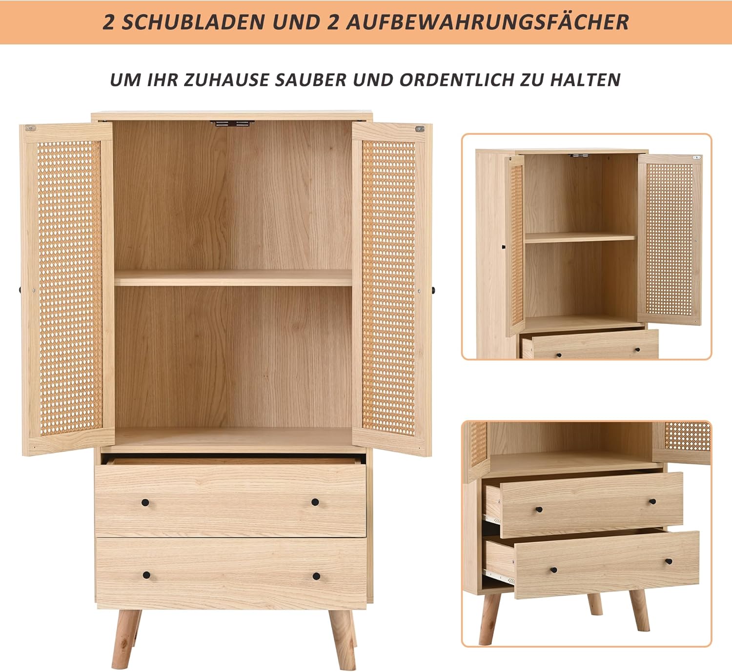Merax Wohnzimmer Sideboard Kommode mit Türen und Schubladen, großem Stauraum, 60T x 40B x 120H cm, Holz, Wood — Ansicht 4
