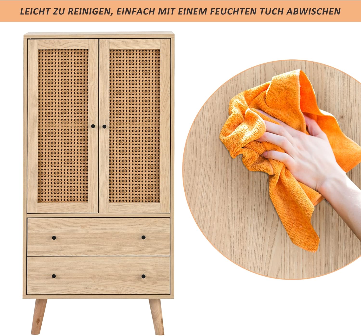 Merax Wohnzimmer Sideboard Kommode mit Türen und Schubladen, großem Stauraum, 60T x 40B x 120H cm, Holz, Wood — Ansicht 6