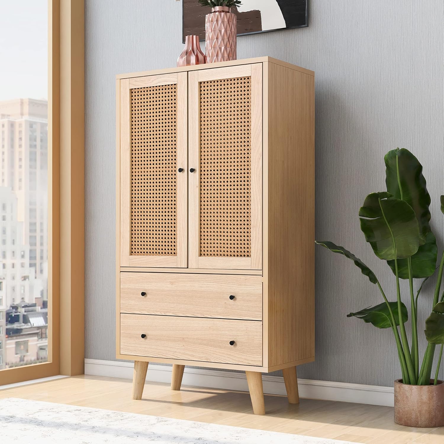 Merax Wohnzimmer Sideboard Kommode mit Türen und Schubladen, großem Stauraum, 60T x 40B x 120H cm, Holz, Wood